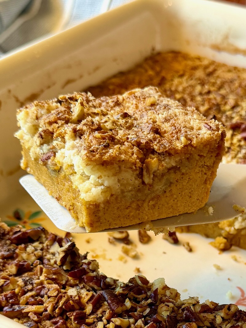 Slice of pumpkin dump cake