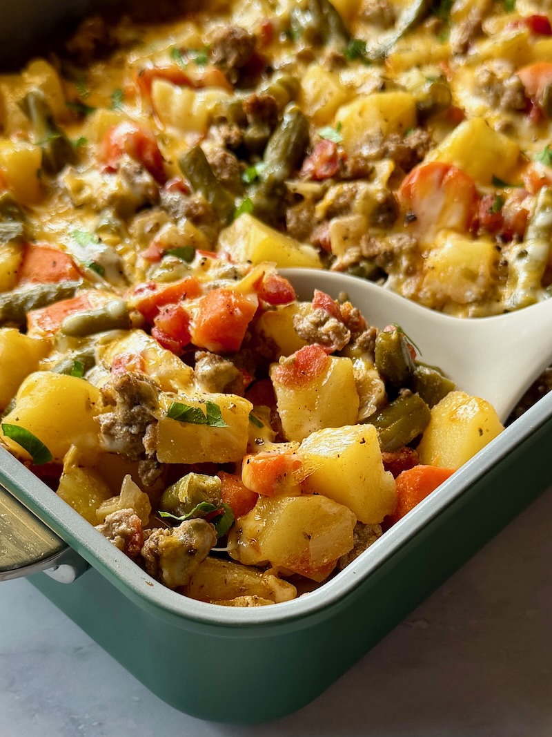 Casserole baked with a spoon