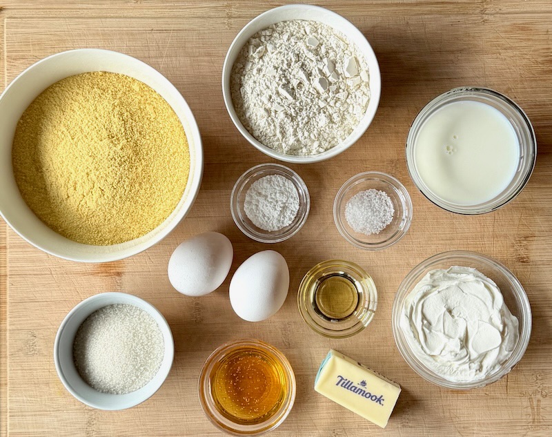Ingredients displayed for Honey cornbread recipe