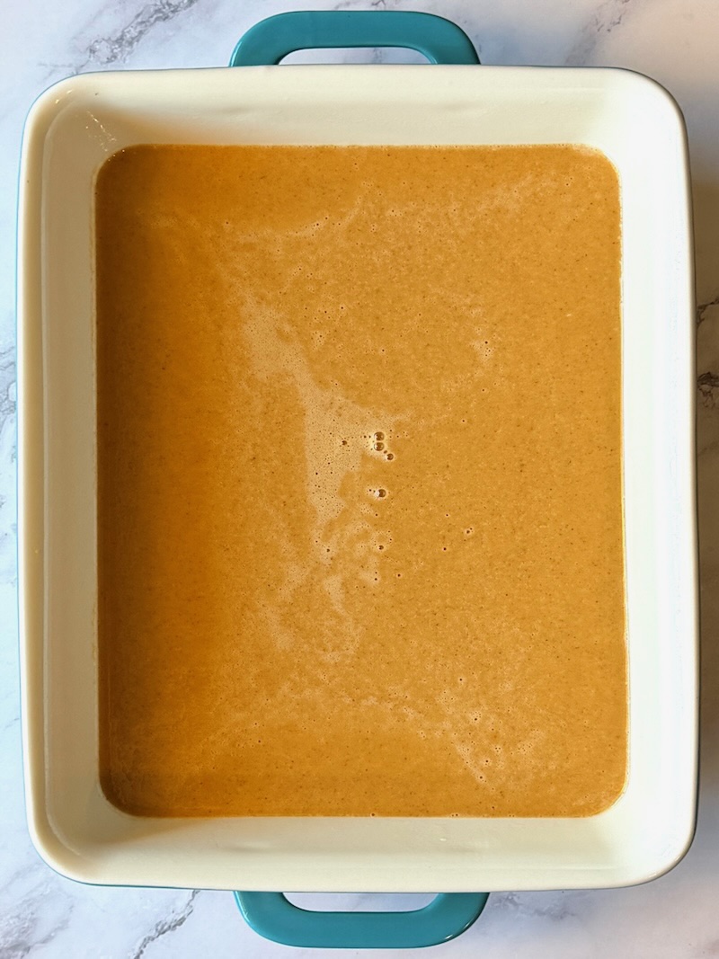 Pumpkin mixture in a baking dish.